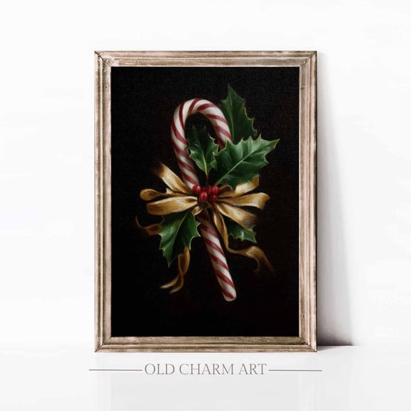 Vintage Wall Art Candy Cane Rustic Winterwall Decor Art Cottagecore Winter Wall Decor Wa417, Stretched Canvas Size 12x18