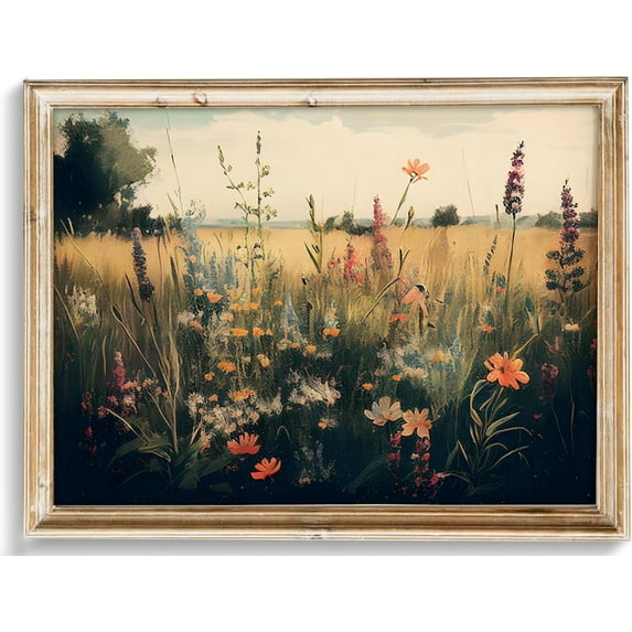 Vintage Wall Art, Classical Wildflower Field Wall Painting Canvas Prints Farmhouse Wall Art French Country Wall Decor Vintage Landscape Art Pictures for Bathroom Kitchen Decor