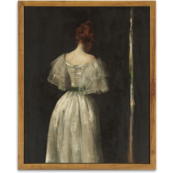 Vintage Wall Art Home Decor, Framed Canvas Wall Art Seventeenth Century Lady by William Merritt Chase Classical Women Painting Picture for Bedroom Bathroom Decor Wall Art 8 x 10 in