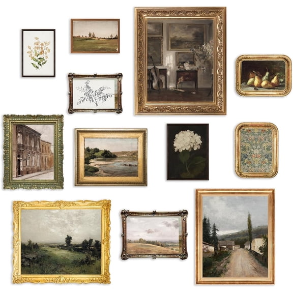 Vintage Wall Art Prints, French Country Wall Decor Countryside Landscape Antique Canvas Painting, Vintage Botanical Art Prints, Rustic Farmhouse Decor Wall Art for Bathroom, Bedroom Gallery-UNFRAMED