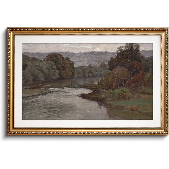 Vintage Wall Art The River Landscape Retro Picture Paintings, Antique Unframed Canvas Artwork, Victorian Unframed Wall Decor for Gallery Bathroom Bedroom
