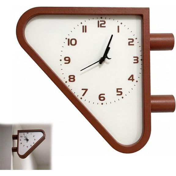 Vintage Wall Clock Double-sided Station Clock, 1970s Inspired Triangular Double Sided Industrial Wall Clock, PLA Retro Corner Wall Clock for Hallway Kitchen Home Office Decor,Brown