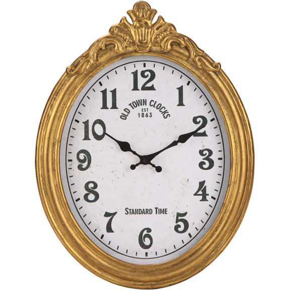 Vintage Wall Clock, European Style Decorative Clock Retro Oval Large Clock Silent Non-Ticking Elegant Home Decor Gold Wall Clocks Battery Operated for Living Room Bedroom