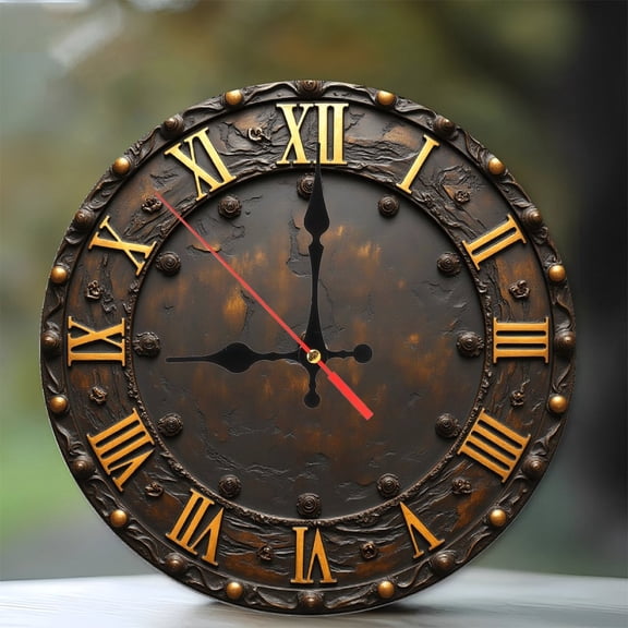 Vintage Wall Clock Roman Numerals Rustic Design 10-Inch Silent Wooden Wall Clock, Battery Operated (AA Batteries Not Included), Artistic Home Decor