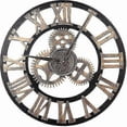 thumbnail image 1 of Vintage Wall Clock Round Metal Silent Battery Operated 45cm Black Roman Numerals Living Room, 1 of 5