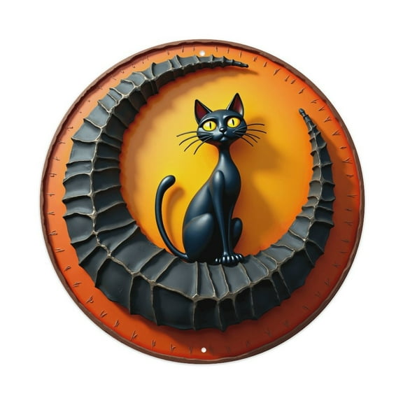 Vintage Wall Decor Black Cat Moon Wall Plaque Sign Round Metal Tin Sign Round Welcome Door Hanging, Suitable for Home Garden Kitchen Bar Cafe Restaurant Garage Wall Decor 8x8 Inch