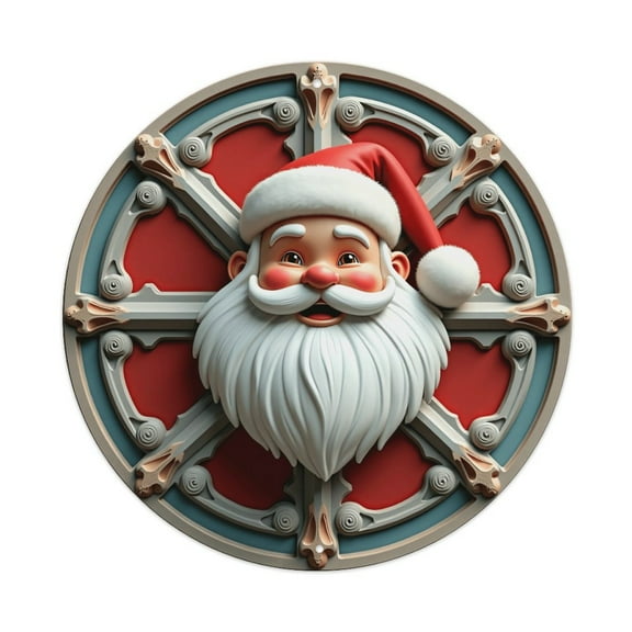 Vintage Wall Decor Cute Santa Claus Christmas Wall Plaque Sign Round Metal Tin Sign Round Welcome Door Hanging, Suitable for Home Garden Kitchen Bar Cafe Restaurant Garage Wall Decor 8x8 Inch