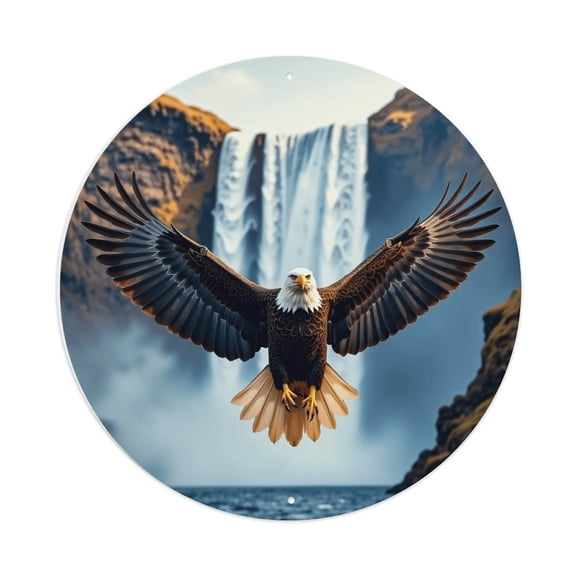 Vintage Wall Decor Eagle Bird Flying Wall Plaque Sign Round Metal Tin Sign Round Welcome Door Hanging, Suitable for Home Garden Kitchen Bar Cafe Restaurant Garage Wall Decor 8x8 Inch