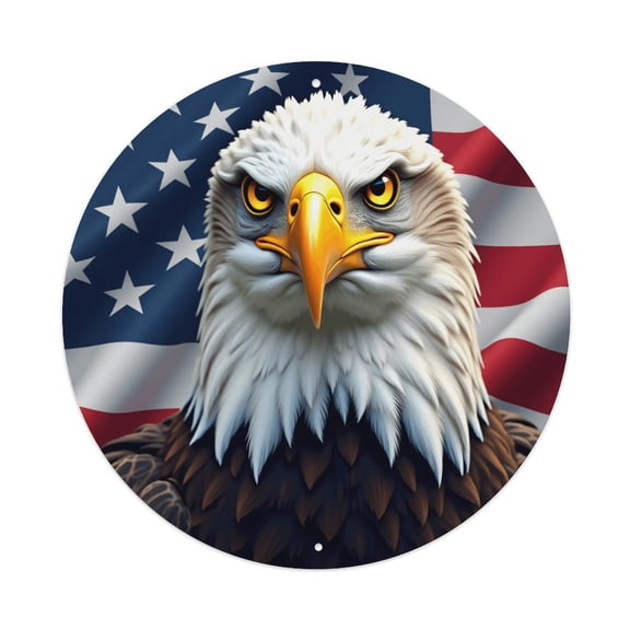 Vintage Wall Decor Eagle Portrait Wall Plaque Sign Round Metal Tin Sign Round Welcome Door Hanging, Suitable for Home Garden Kitchen Bar Cafe Restaurant Garage Wall Decor 8x8 Inch