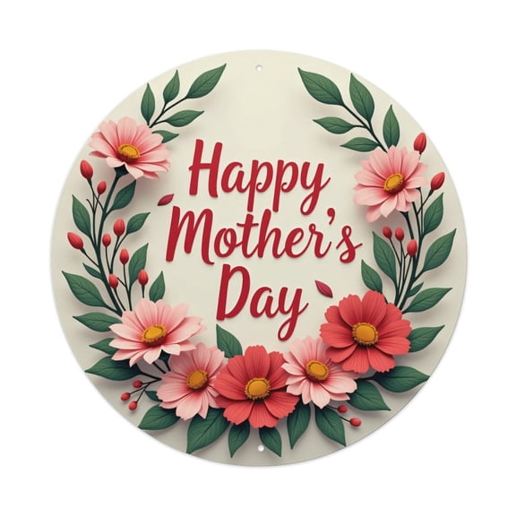 Vintage Wall Decor Happy Mothers Day Floral Wreath Wall Plaque Sign Round Metal Tin Sign Round Welcome Door Hanging, Suitable for Home Garden Kitchen Bar Cafe Restaurant Garage Wall Decor 8x8 Inch