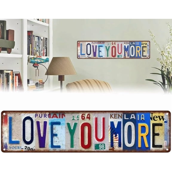 Vintage Wall Decor, Metal Street Signs, Rustic License Plate Letters, Multicolor, Distressed, 16 x 4 in, Home Bar, Living Room, Coffee, Bedroom