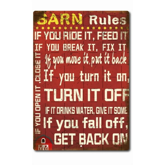 Vintage Wall Decor Metal Tin Sign Barn Rules Cowboy Ranch Funny Farm Plaque