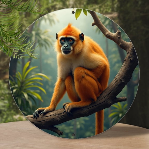 Vintage Wall Decor Orange Monkey Wall Plaque Sign Round Metal Tin Sign Round Welcome Door Hanging, Suitable for Home Garden Kitchen Bar Cafe Restaurant Garage Wall Decor 8x8 Inch