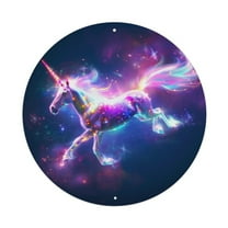 Vintage Wall Decor Purple Unicorn Wall Plaque Sign Round Metal Tin Sign Round Welcome Door Hanging, Suitable for Home Garden Kitchen Bar Cafe Restaurant Garage Wall Decor 8x8 Inch