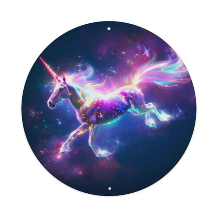 Vintage Wall Decor Purple Unicorn Wall Plaque Sign Round Metal Tin Sign Round Welcome Door Hanging, Suitable for Home Garden Kitchen Bar Cafe Restaurant Garage Wall Decor 8x8 Inch