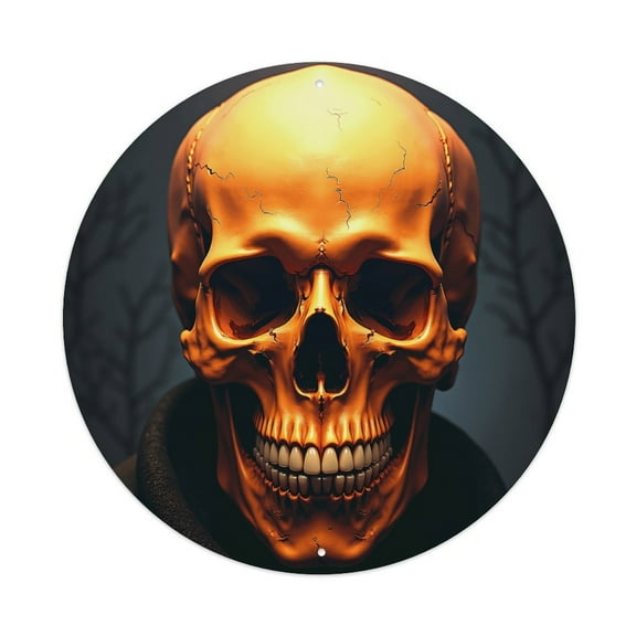 Vintage Wall Decor Skull Skeleton Bone Wall Plaque Sign Round Metal Tin Sign Round Welcome Door Hanging, Suitable for Home Garden Kitchen Bar Cafe Restaurant Garage Wall Decor 8x8 Inch