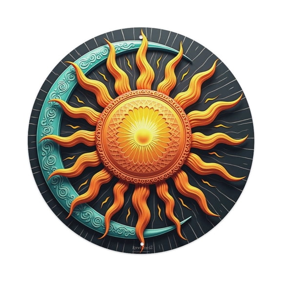 Vintage Wall Decor Sun Sunflower Sunbeam Wall Plaque Sign Round Metal Tin Sign Round Welcome Door Hanging, Suitable for Home Garden Kitchen Bar Cafe Restaurant Garage Wall Decor 8x8 Inch
