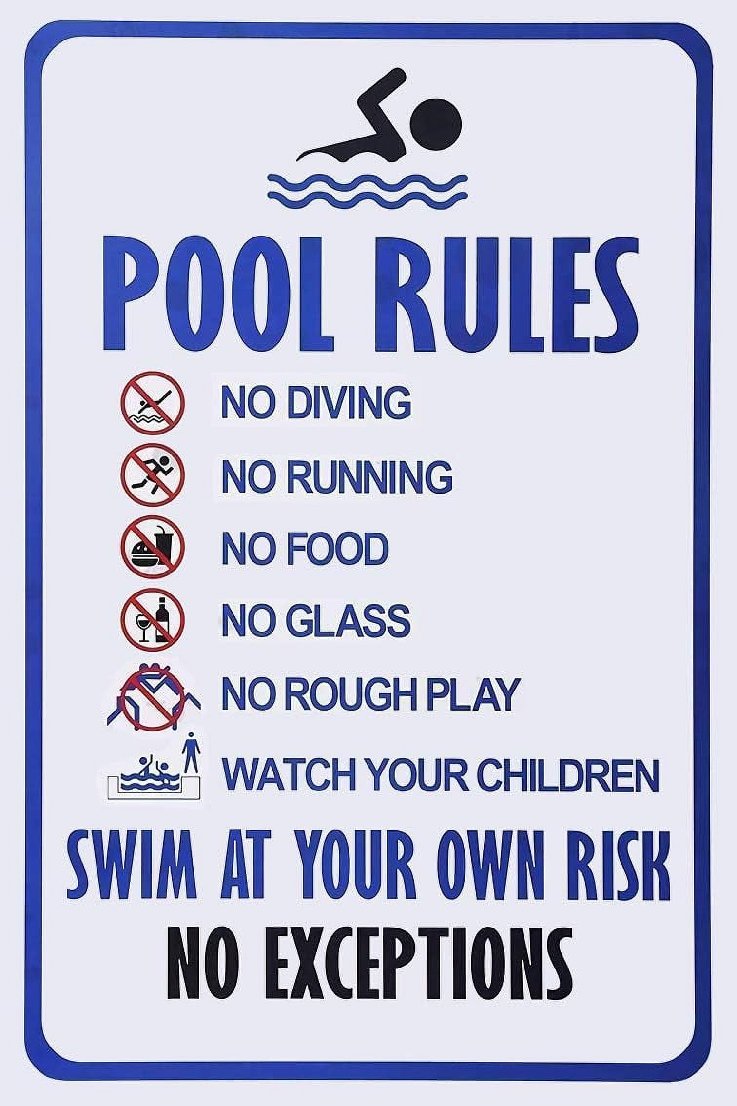 5-Pack Vintage Metal Tin Pool Signs - 12x8 Inch Funny Pool Rules Decor For Backyard, Patio, Deck