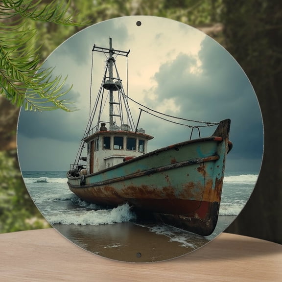 Vintage Wall Decor Vintage Ship Boat Ocean Wall Plaque Sign Round Metal Tin Sign Round Welcome Door Hanging, Suitable for Home Garden Kitchen Bar Cafe Restaurant Garage Wall Decor 8x8 Inch