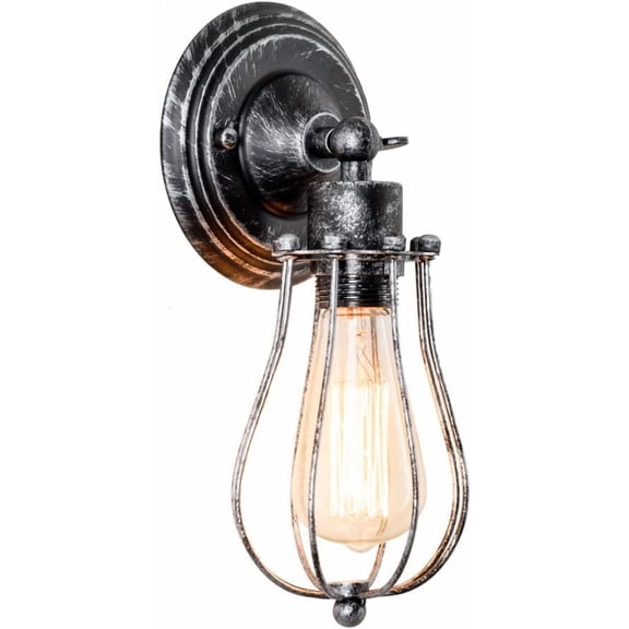 Vintage Wall Lamp Adjustable Rustic Retro Wire Cage Wall Light Industrial Style Indoor Lighting Fixture ;YANTONG (Silver)