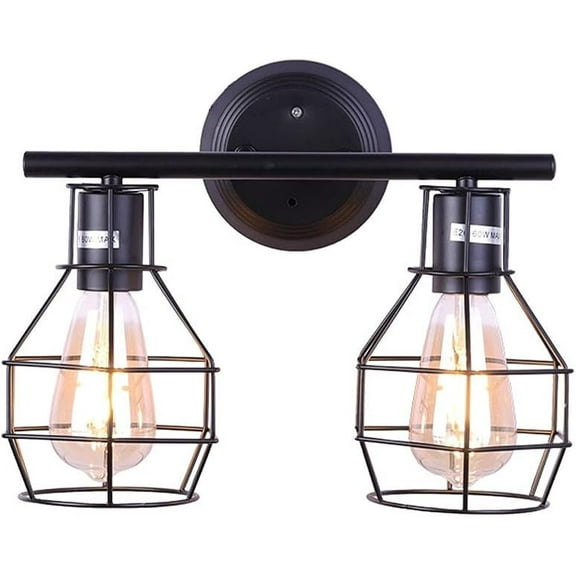 Vintage Wall Light Industrial Sconce Black Metal Wall Lamp, Wire Cage Shade Retro Farmhouse Vanity Wall Mounted Lamps, Living Room Bedroom Sconces Mirror Front Lights