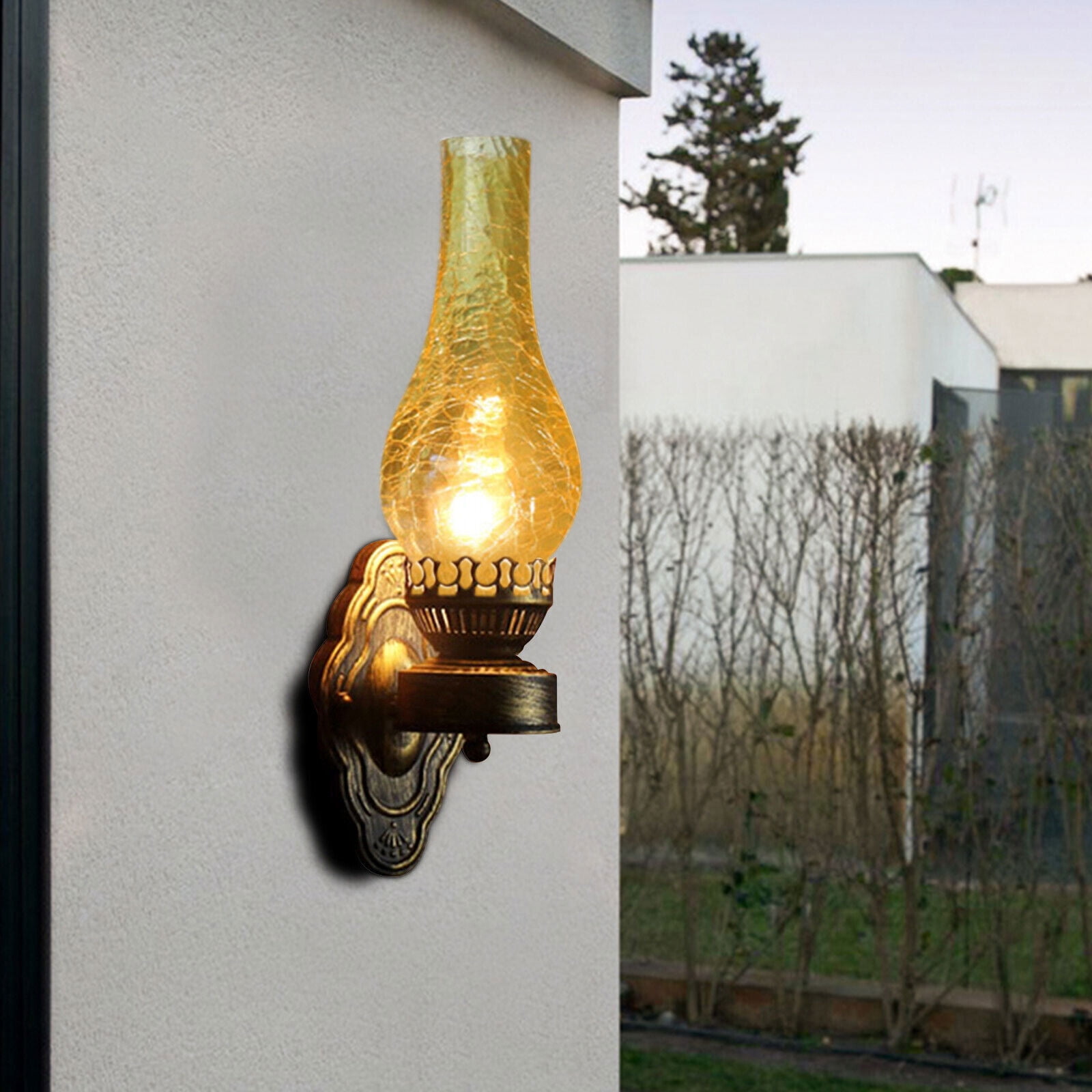 Vintage Wall Light - Retro Iron & Glass Sconce, E27 Bulb Compatible, Semi-Translucent Lampshade, Indoor/Outdoor, 107.64 Ft² Lighting Area, Easy Installation