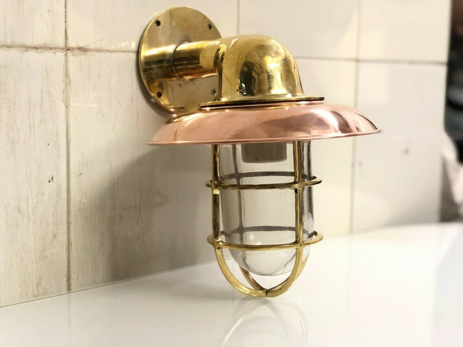 Vintage Wall Light Revivals Brass Swan Neck Passageway Lamp with Copper Shade