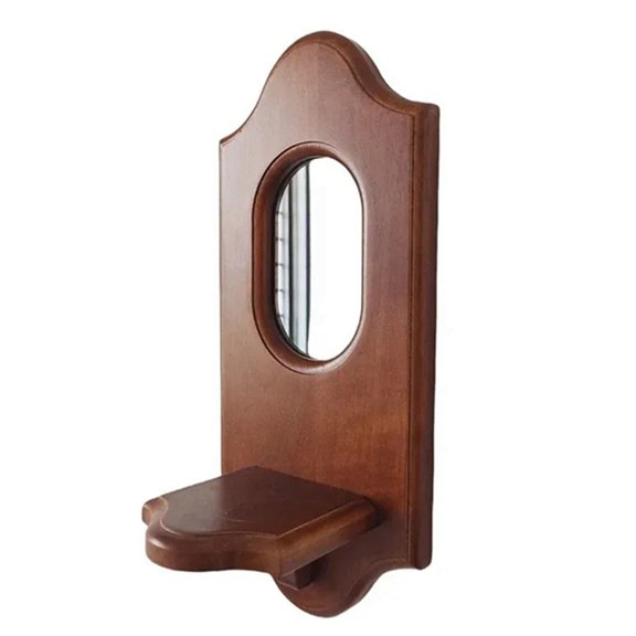 Vintage Wall Mirror with Shelf Solid Wood Aromatherapy Candlestick Holder Hanging Decor for Cafe Decorative Wall Rack