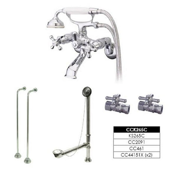 Vintage Wall Mount Clawfoot Tub Faucet Package in Polished Chrome