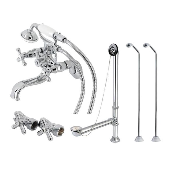 Vintage Wall Mount Clawfoot Tub Faucet Package with Offset Supply Lines in Polished Chrome