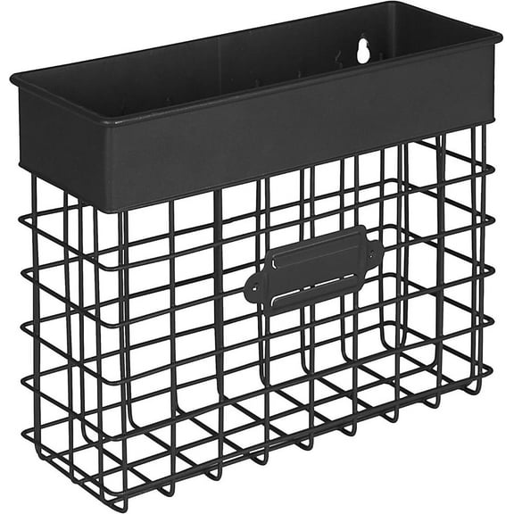 Vintage Wall Mount Entryway, Office Bin Desk Paper Folder, Document Letter Mail Sorter, Step File Organizer, Mail bin, Small Black