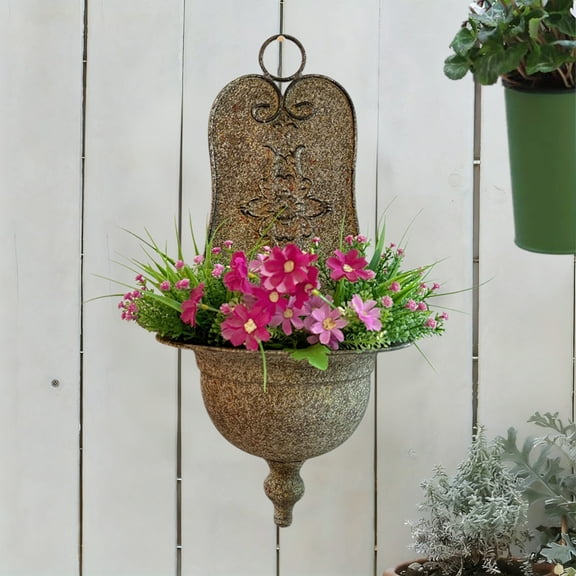 Vintage Wall Mount Iron Faucet Planter, Outdoor Garden Decor for Patio Yard Farmhouse Landscape Decoration(Brown)