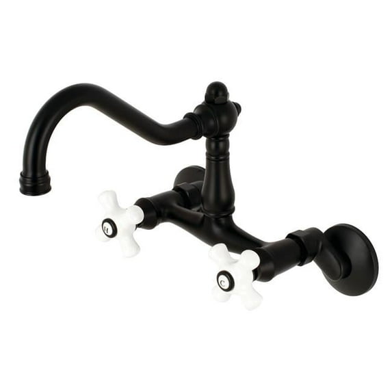 Vintage Wall Mount Kitchen Faucet, Matte Black - 13.48 x 9.9 x 3.34 in.