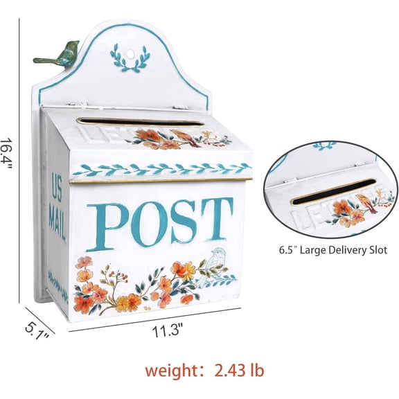 Wall Mount Mailbox Retro Metal Post Box with Vintage Design for Home Decor