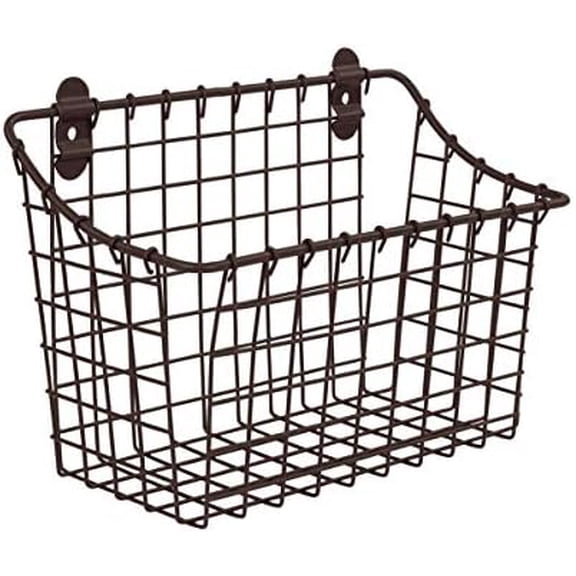 Vintage Wall Mount Storage Basket, Large, Bronze