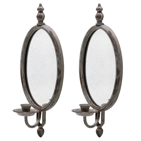 Vintage Wall-Mounted Candle Holder Sconce with Mirror - Floral Base & 3D Woven Texture for Bathroom, Dining Room, Entryway