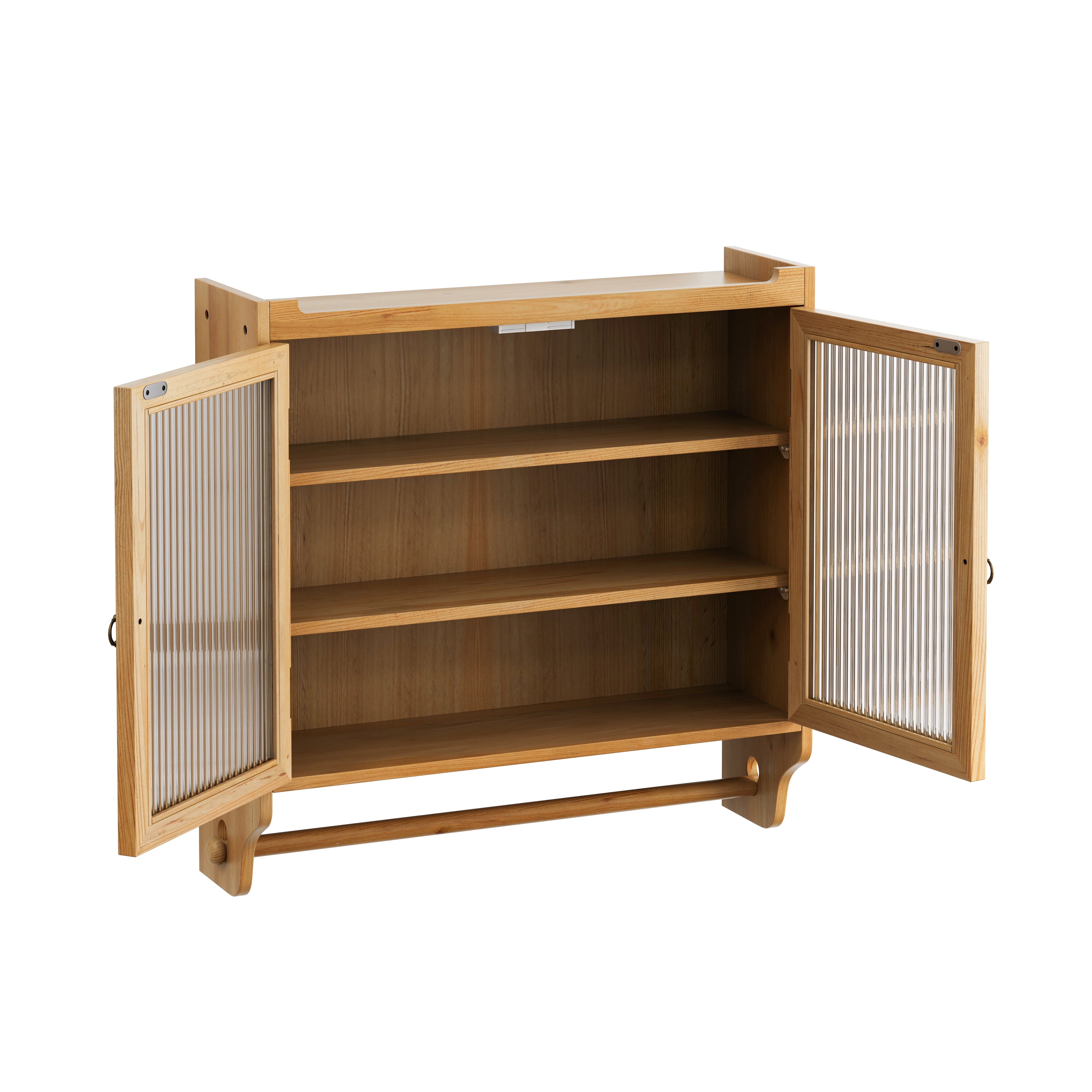 Vintage Wall-Mounted Sideboard Cabinet, Fluted Long Iris Glass Storage Cabinet with Removable Shelves, 3-Tier Double Door Buffet Cabinet for Home Decor