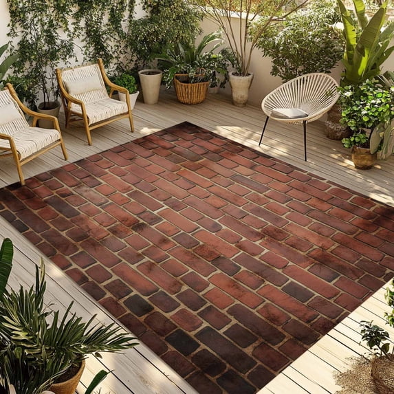 Vintage Wall Outdoor Rug for Patio/Deck/Porch, Non-Slip Large Area Rug 3 x 5 Ft, Farmhouse Retro Art Indoor Outdoor Rugs Washable Area Rugs, Reversible Camping Rug Carpet Runner