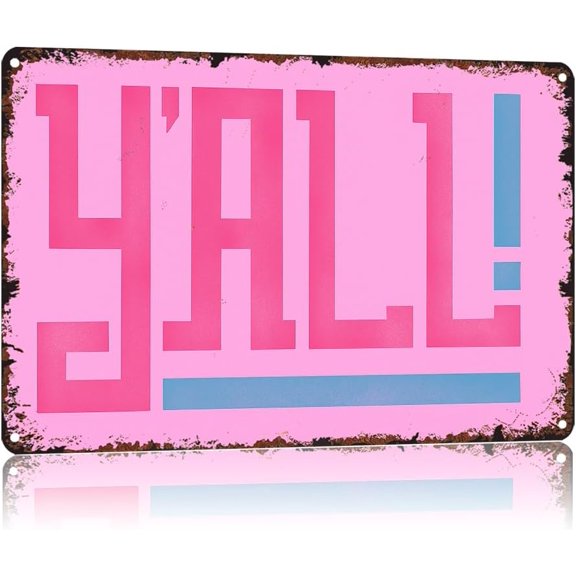 Vintage Wall Poster Retro Y'All Pink Funny Metal Sign 8x12 Inch For Bathroom Bedroom Home Wall Decor