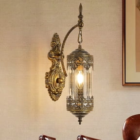 Vintage Wall Sconce Glass Lantern Wall Sconces Rustic Gold Gothic Wall Lamp Hardwired Glass Wall Lighting Fixture for Bedroom, Living Room, Aisle, Hallway