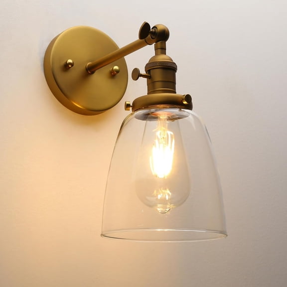 Vintage Wall Sconce Lighting with On Off Switch, Clear Glass Shade Brass Vanity Light, Industrial Wall Fixtures for Living Room Bathroom Bedroom Garage Porch