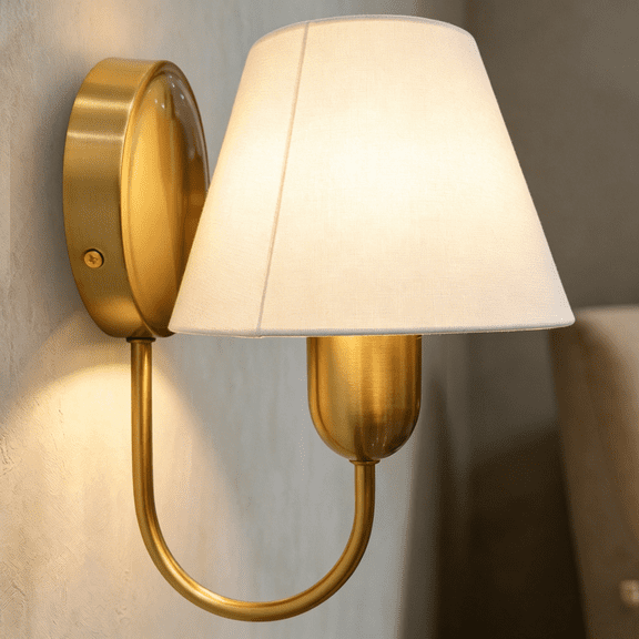 Vintage Wall Sconce with Iron Construction and White Shade for Bathroom, Living Room, Bedroom, Hallway, Covered Outdoor Space
