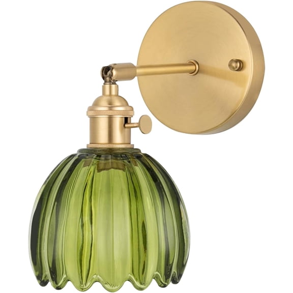 Vintage Wall Sconces Wall Mounted Green Tulip Shade Light Adjustable Angle Retro Wall Lamp Fixtures Decor for Bedside Bedroom Indoor Doorway