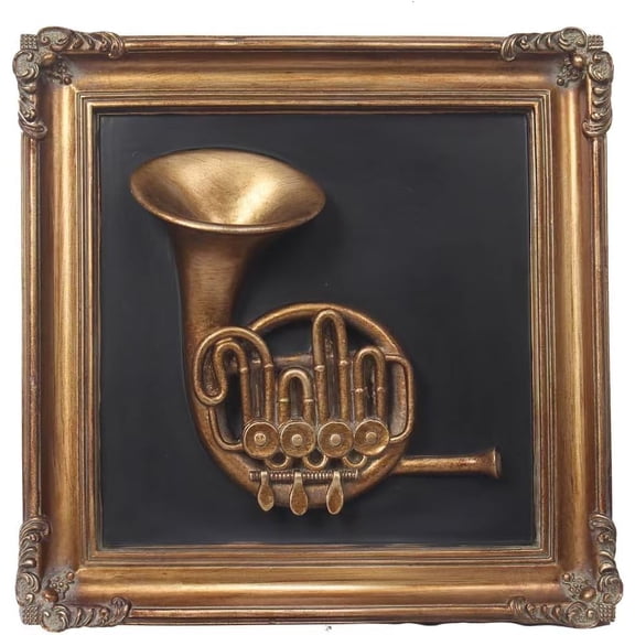 Vintage Wall Sculpture Antique Decoration Pediment Hallway Art Statue for Living Room Office Bedroom Gallery,Handmade Gift Aesthetic Design Music Instrument Scheme (Gold Horn)