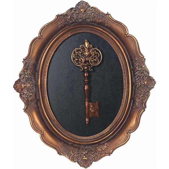 Vintage Wall Sculpture, Antique Pediment, Hallway Wall Art, Hand Painted Wall Decoration With Embossed Intricate Key Design, Oval Aesthetic Room Dcor, Gallery, Unique Gift (Antique Gold-Key)