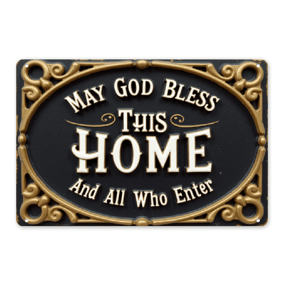 Vintage Wall Sign Rustic 1pc May God Bless This Home Vintage Aluminum Wall Sign 8x12 Inch Religious Decor with Scrollwork, No Electricity Needed, Easy Wall-Mounted for Living Room, Entryway