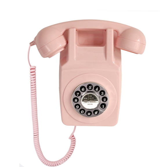 Vintage Wall Telephone, Corded Landline Wall Phone for Home, Retro Wall-Mounted Trimline Telephone, 1960s Single Line Old Fashioned Antique Analog Phones with Loud Ringer for Seniors (Pink)