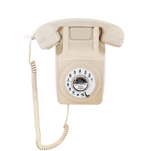 Vintage Wall Telephone, Retro Rotary Dial Landline Phone, Classic Corded Wall-Mount Home Phone, Ivory Antique Old Fashioned Working Telephone with Redial for Office/Hotel/School/Gift