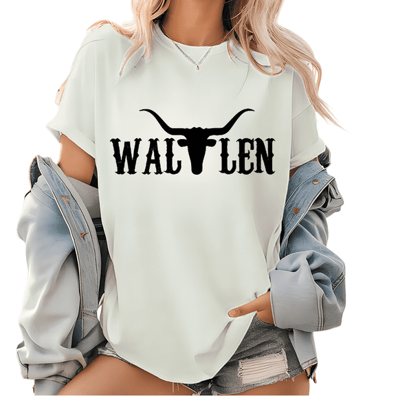 Vintage Wallen Western Pattern T Shirt, Trendy Cowgirl Country Classic Tops, Wallen Western Short Sleeve Shirt, Retro Cowboy Cowgirl Wallen Tee trendy and popular round-neck design is retro White,L