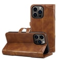 thumbnail image 1 of Vintage Wallet Case for iPhone 15 Pro Max Designed with Card Slots Cash Holder Retro Button Flip Cover, Luxury PU Leather Kickstand Soft Silicone Shockproof Case for iPhone 15 Pro Max, Brown, 1 of 10